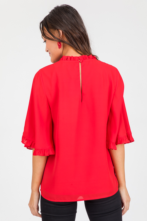 Bell Sleeve Ruffle Blouse, Red
