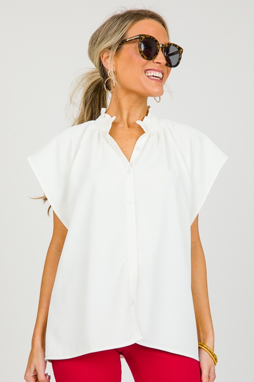 Melinda Button Up Blouse, Off White - New Arrivals - The Blue Door 