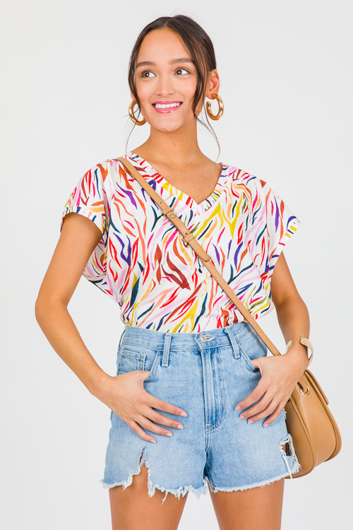 Multi Tiger Stripe Top, Off White