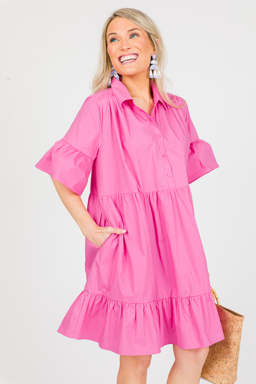 Mary Beth Shirt Dress, Hot Pink