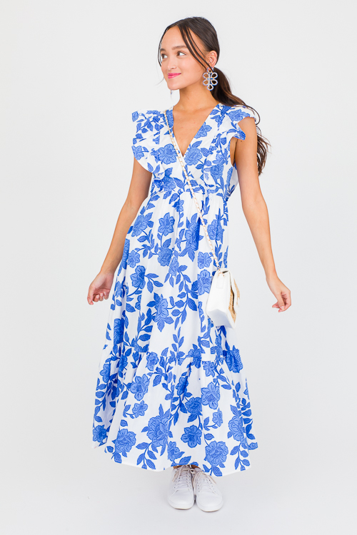 Anissa Floral Midi, White Blue