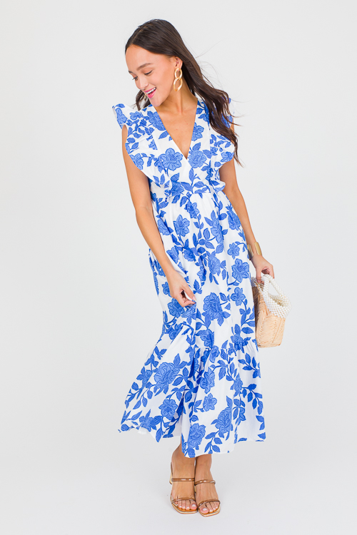 Anissa Floral Midi, White Blue