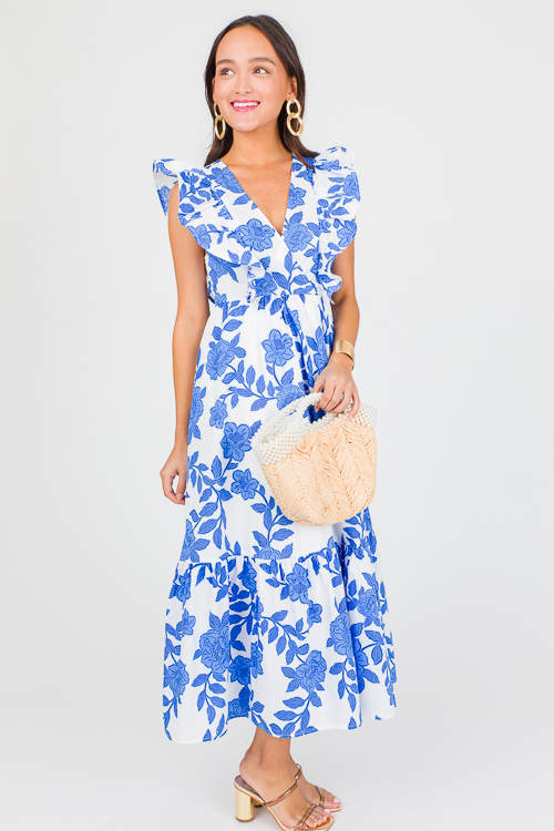 Anissa Floral Midi, White Blue