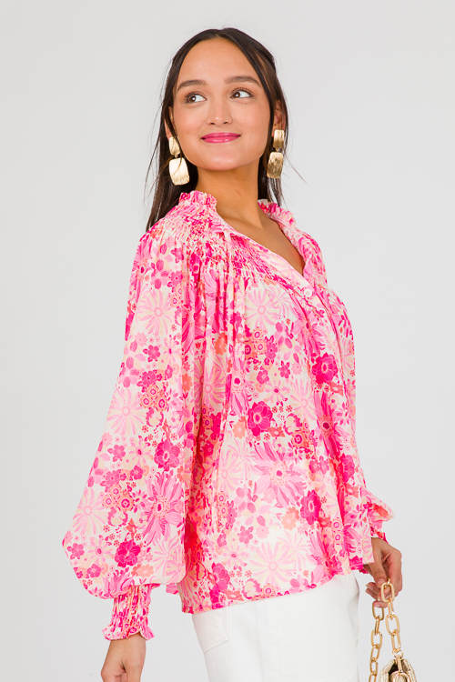 Bright Blooms Button Top, Pink