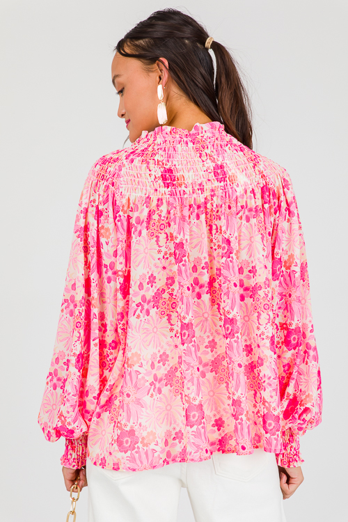 Bright Blooms Button Top, Pink