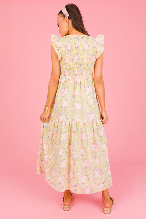 Adeline Floral Midi, Yellow - Dresses - The Blue Door Boutique