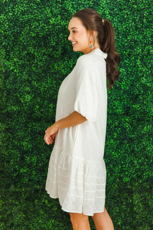 Pintuck Textured Dress, Off White