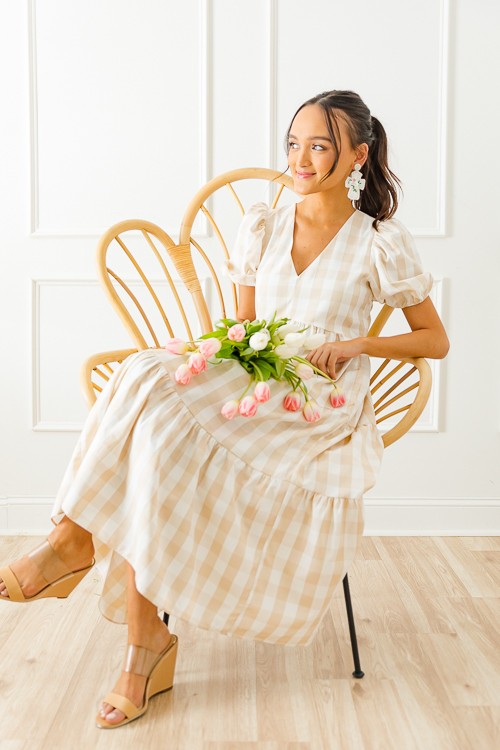 Gingham Check Midi, Taupe