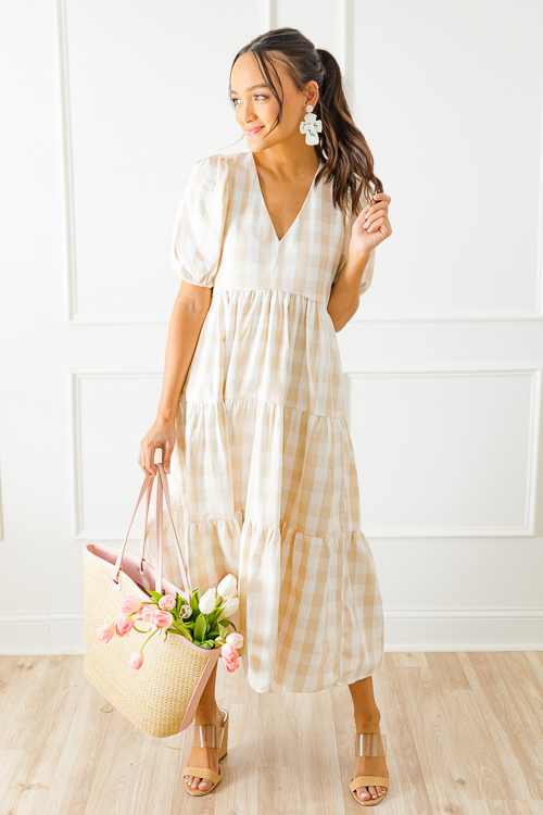 Gingham Check Midi, Taupe