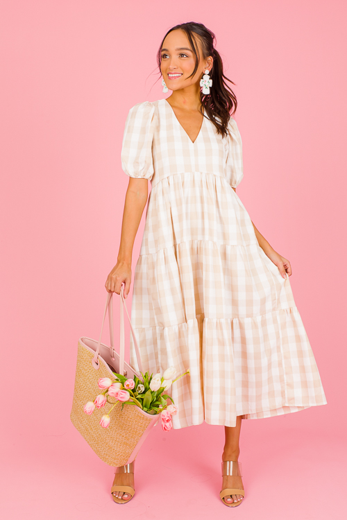 Gingham Check Midi, Taupe