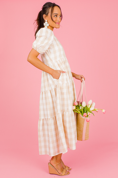 Gingham Check Midi, Taupe