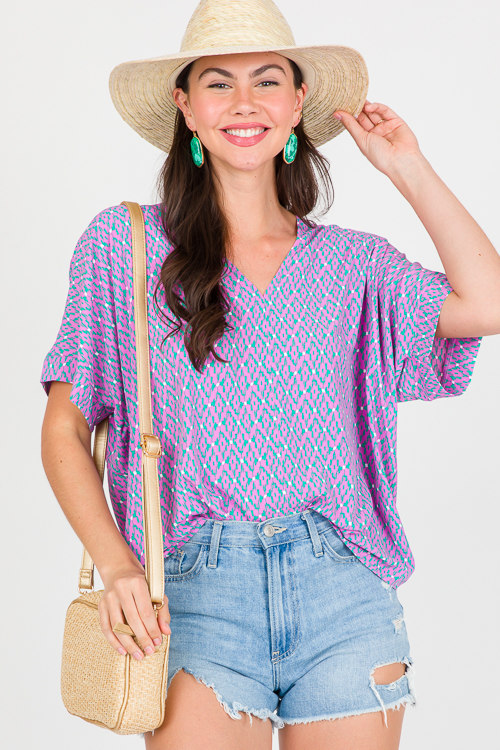 Printed Boxy Blouse, Orchid
