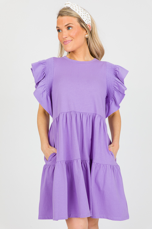 Flutter Sleeve Knit Dress, Purple