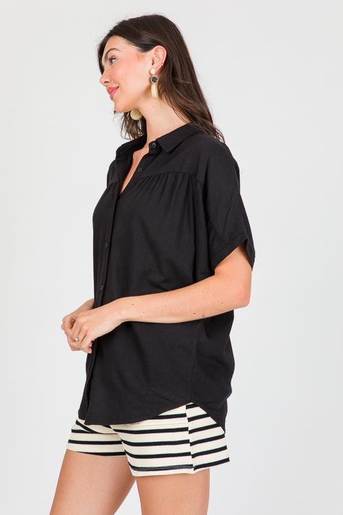 Short Sleeve Linen Shirt, Black