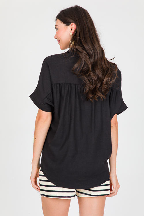 Short Sleeve Linen Shirt, Black