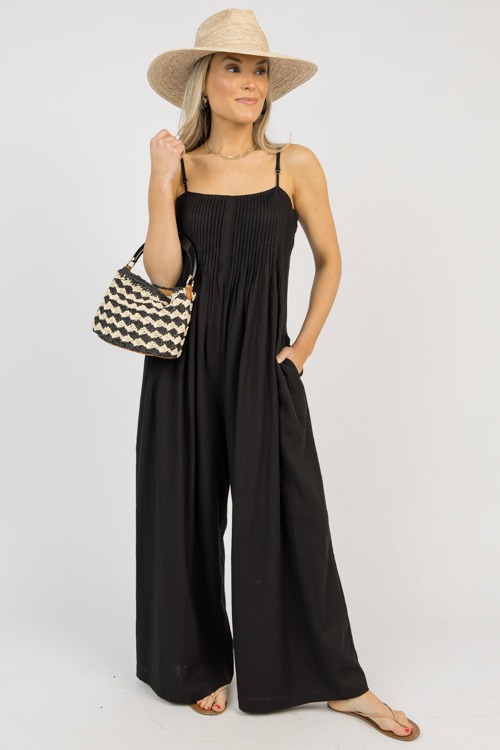 Pintuck Pleated Jumpsuit, Black