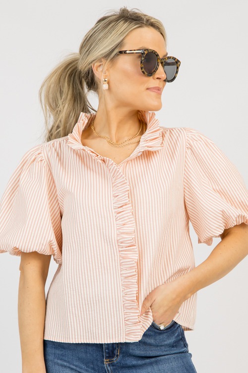 Seersucker Ruffle Blouse, Peach