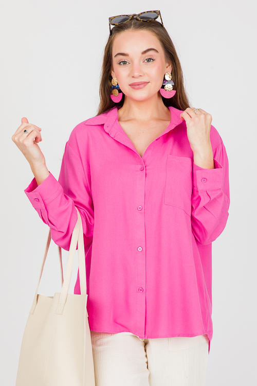 Corley Button Down, Hot Pink - SALE - The Blue Door Boutique