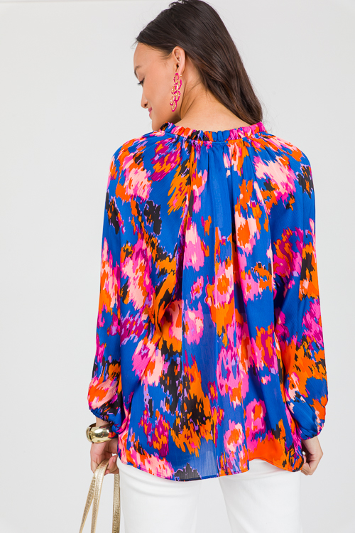 Abstract Satin Blouse, Royal Bl