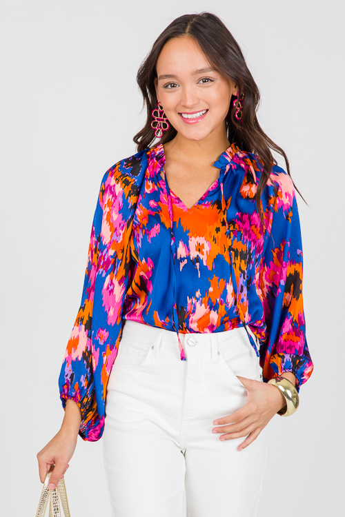 Abstract Satin Blouse, Royal Bl