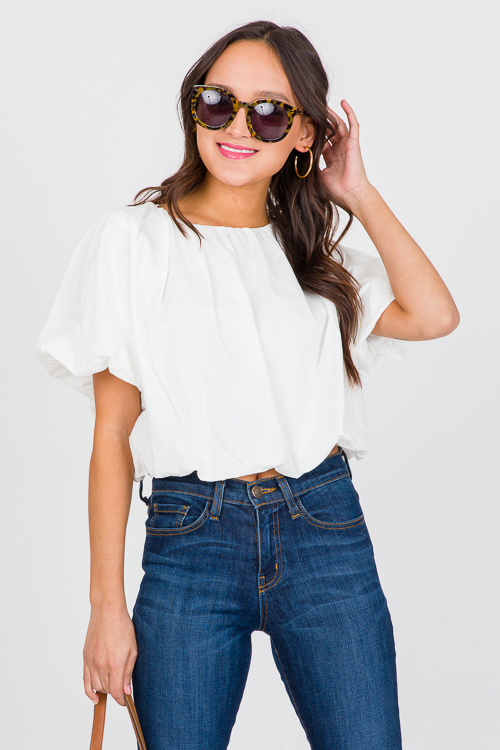 Cropped Bubble Blouse, White