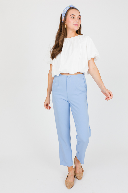 Cropped Bubble Blouse, White