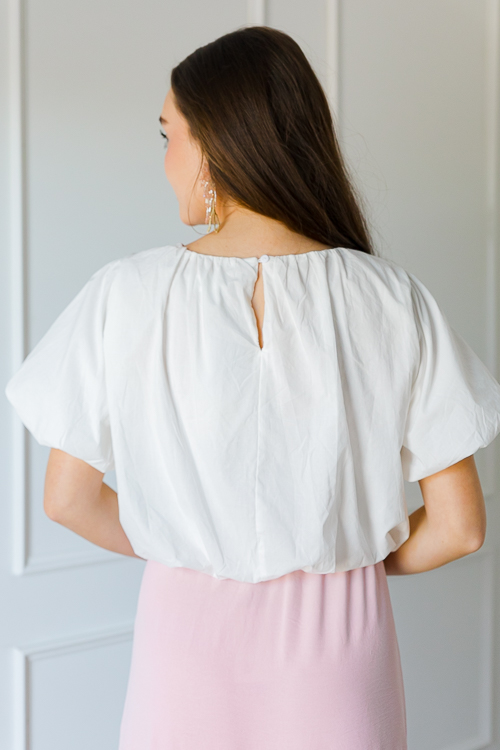 Cropped Bubble Blouse, White