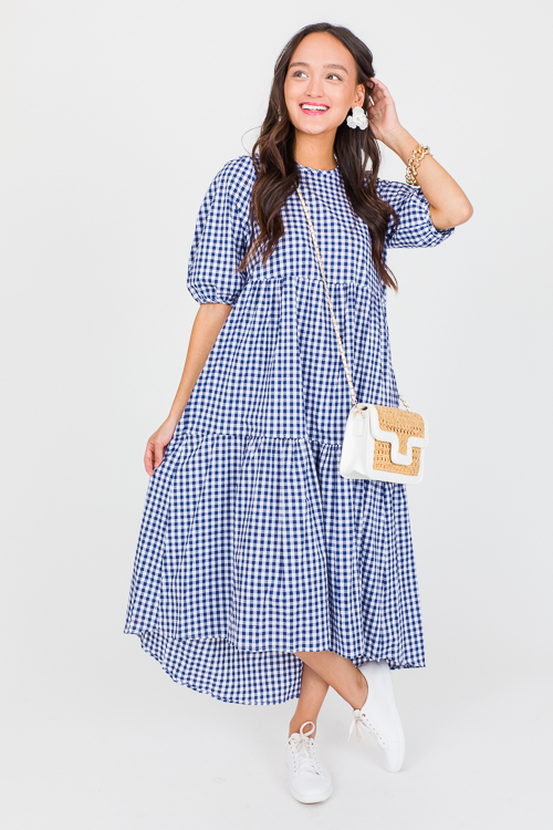 Gingham Plaid Midi, Navy