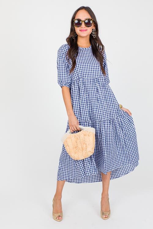 Gingham Plaid Midi, Navy