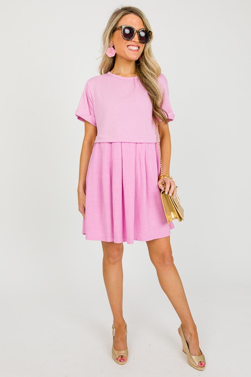 Casual Contrast Dress, Pink