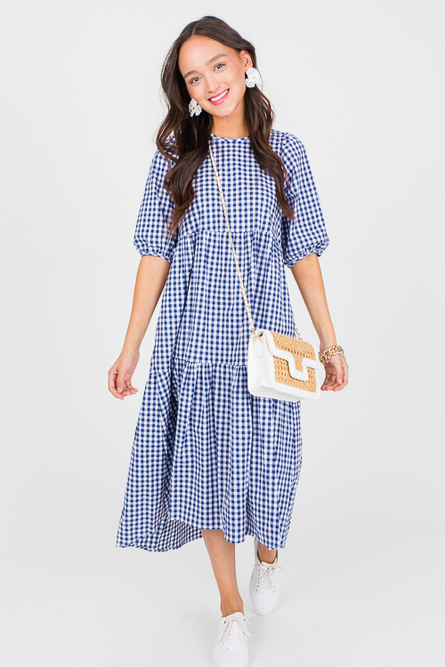 Gingham Plaid Midi, Navy