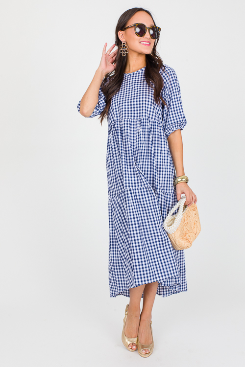 Gingham Plaid Midi, Navy