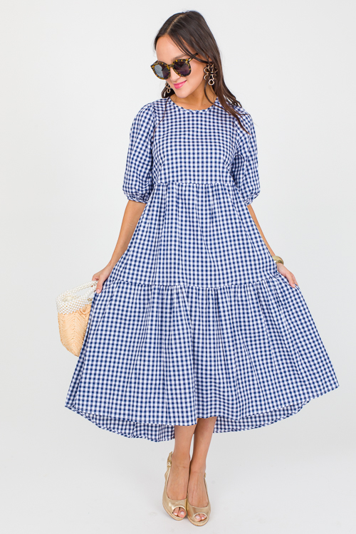 Gingham Plaid Midi, Navy