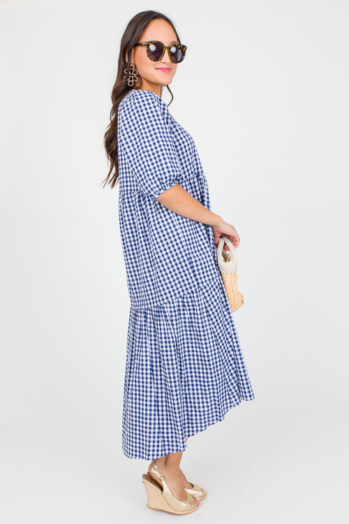 Gingham Plaid Midi, Navy