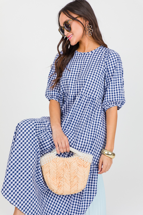 Gingham Plaid Midi, Navy