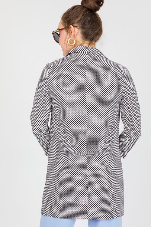 Grid Long Blazer, Ivory Black