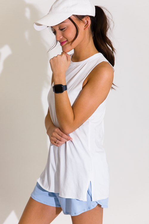 Shirred Detail Knit Tank, White