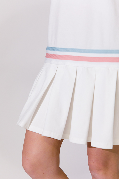 Stripe Trim Tennis Dress, Ivory