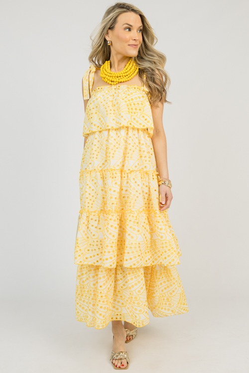 Ruffle Layer Embroidery Midi, Yellow