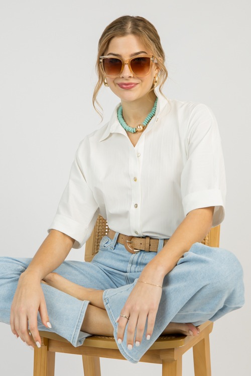 Stripe Texture Dolman Shirt, White