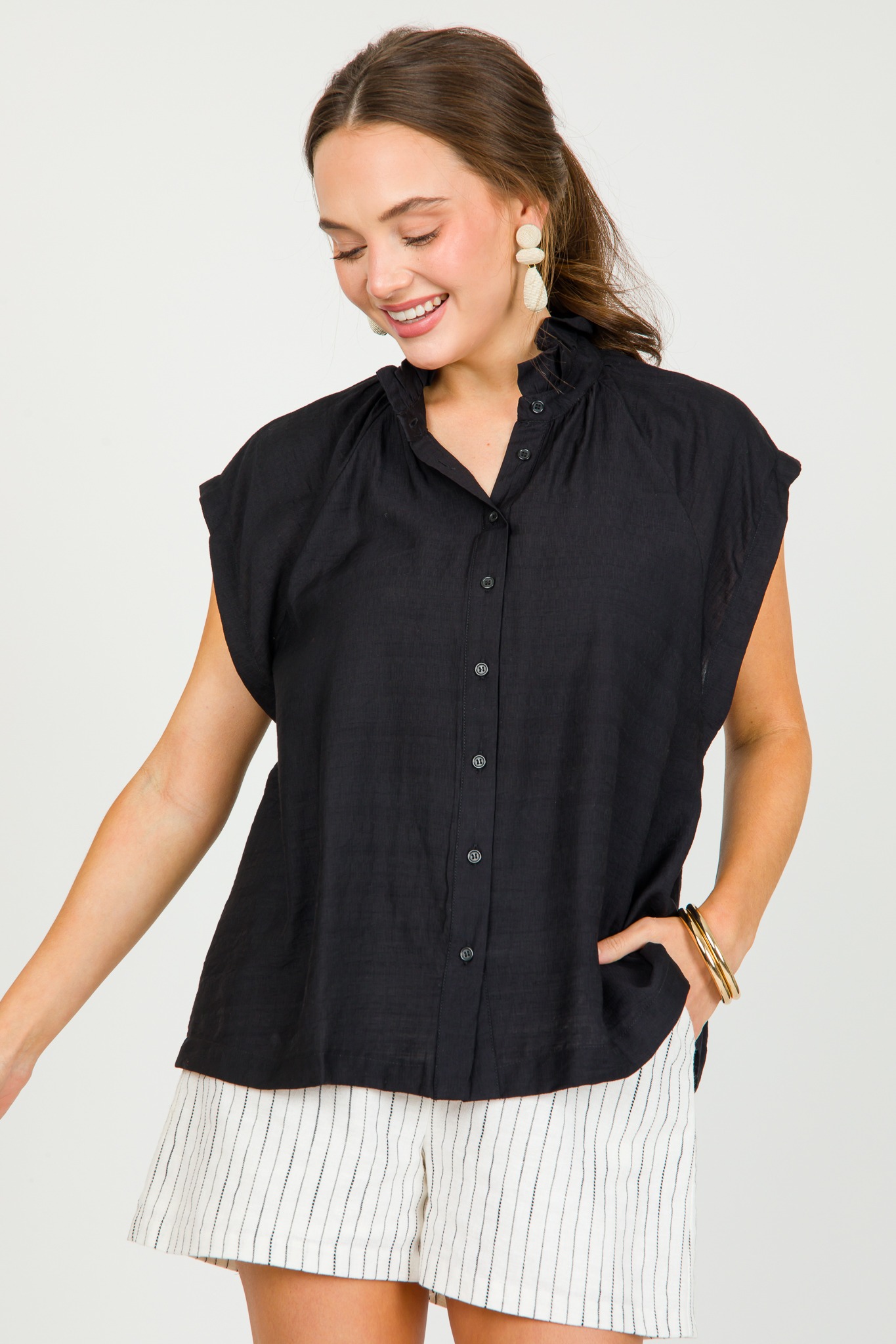 Melinda Button Up Blouse, Off White - New Arrivals - The Blue Door 