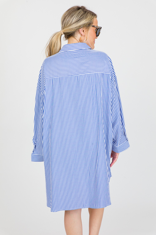 Oversized Shirt Dress, Blue Stripe
