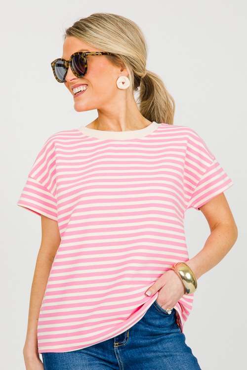Textured Stripe Top, Pink