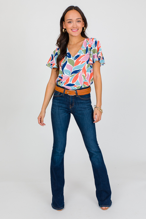 Flutter Sleeve V Blouse, Navy Pink