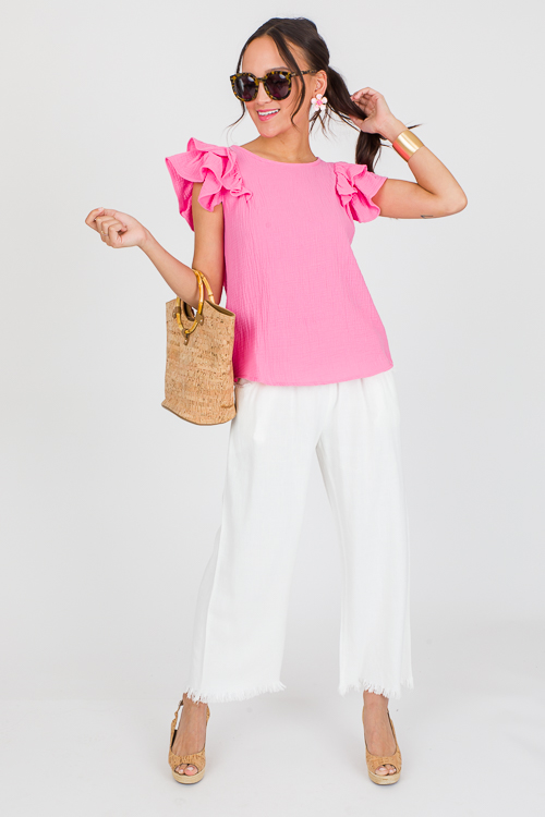 Gauze Ruffles Sleeve Top, Pink