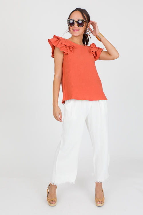 Gauze Ruffles Sleeve Top, Rust
