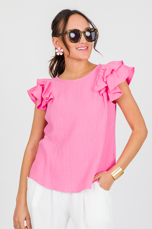 Gauze Ruffles Sleeve Top, Pink