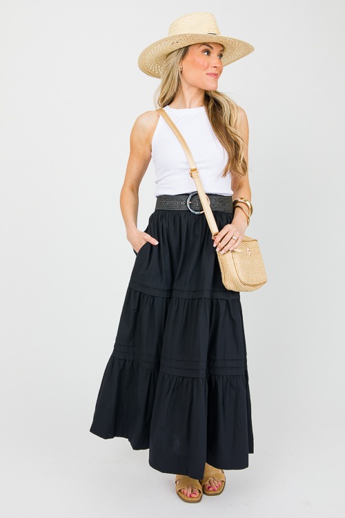 Pleat Detail Maxi Skirt, Black