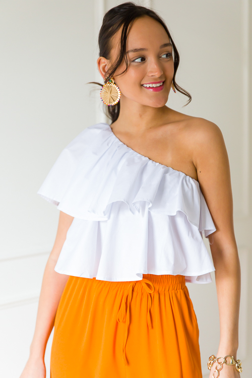 White ruffle discount one shoulder top