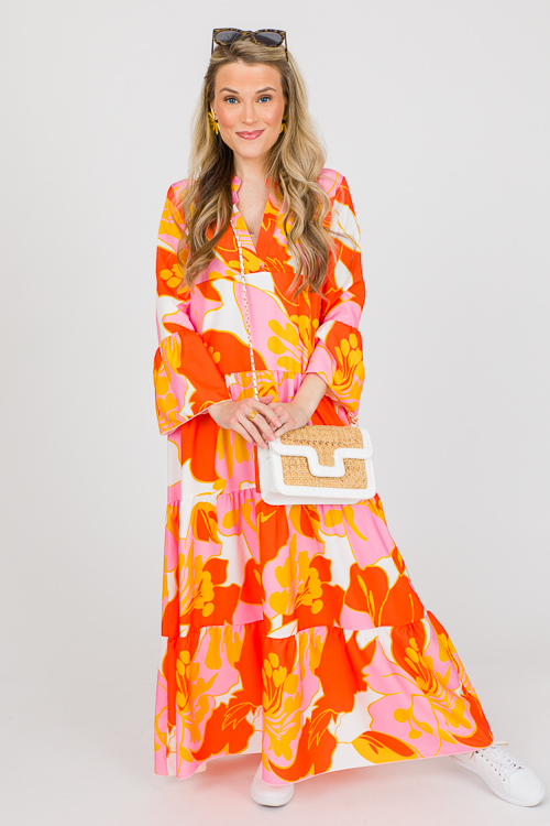 Zoey Multi Tiered Midi, Orange